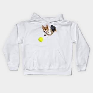 Corgi chasing ball Kids Hoodie